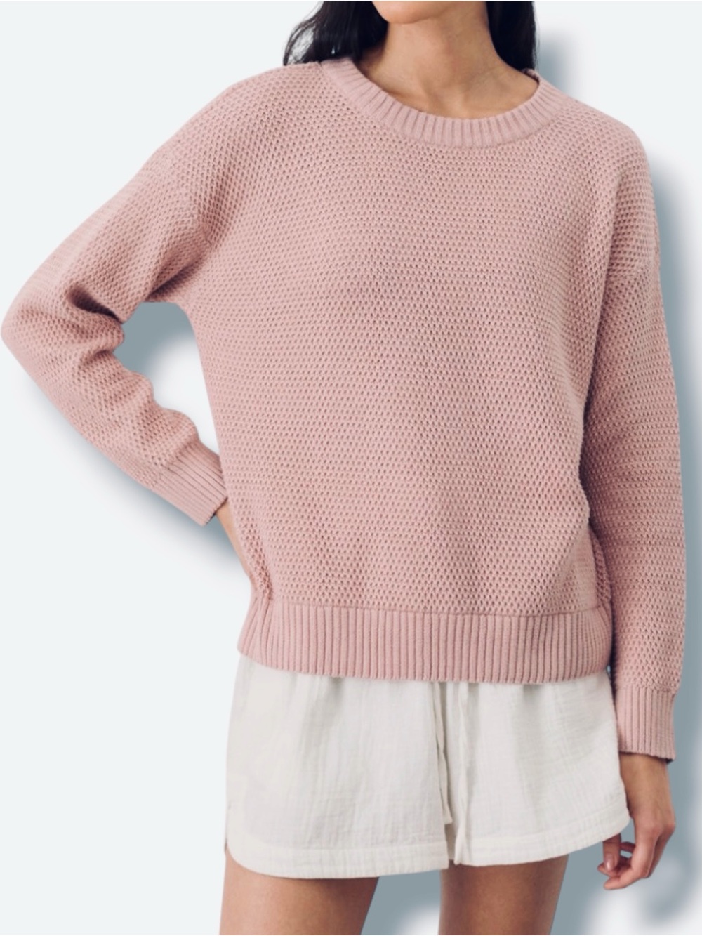 Pact Organic Cotton Shoreline Pullover Sweater in Blush Pink Size Large